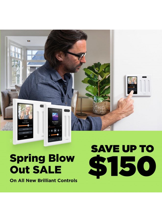 Brilliant Brilliant Smart Home Control (2-Switch Panel) Alexa Built-In & Compatible with Ring, Sonos, Hue, Google Nest, Wemo, SmartThings, Apple HomeKit In-Wall Touchscreen Control for Lights, Music, & More 