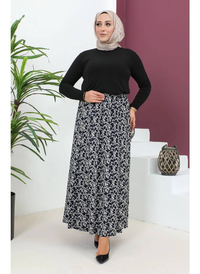سيفا ميرفي Plus Size Pieced Viscose Skirt 4360F-01 Navy Blue