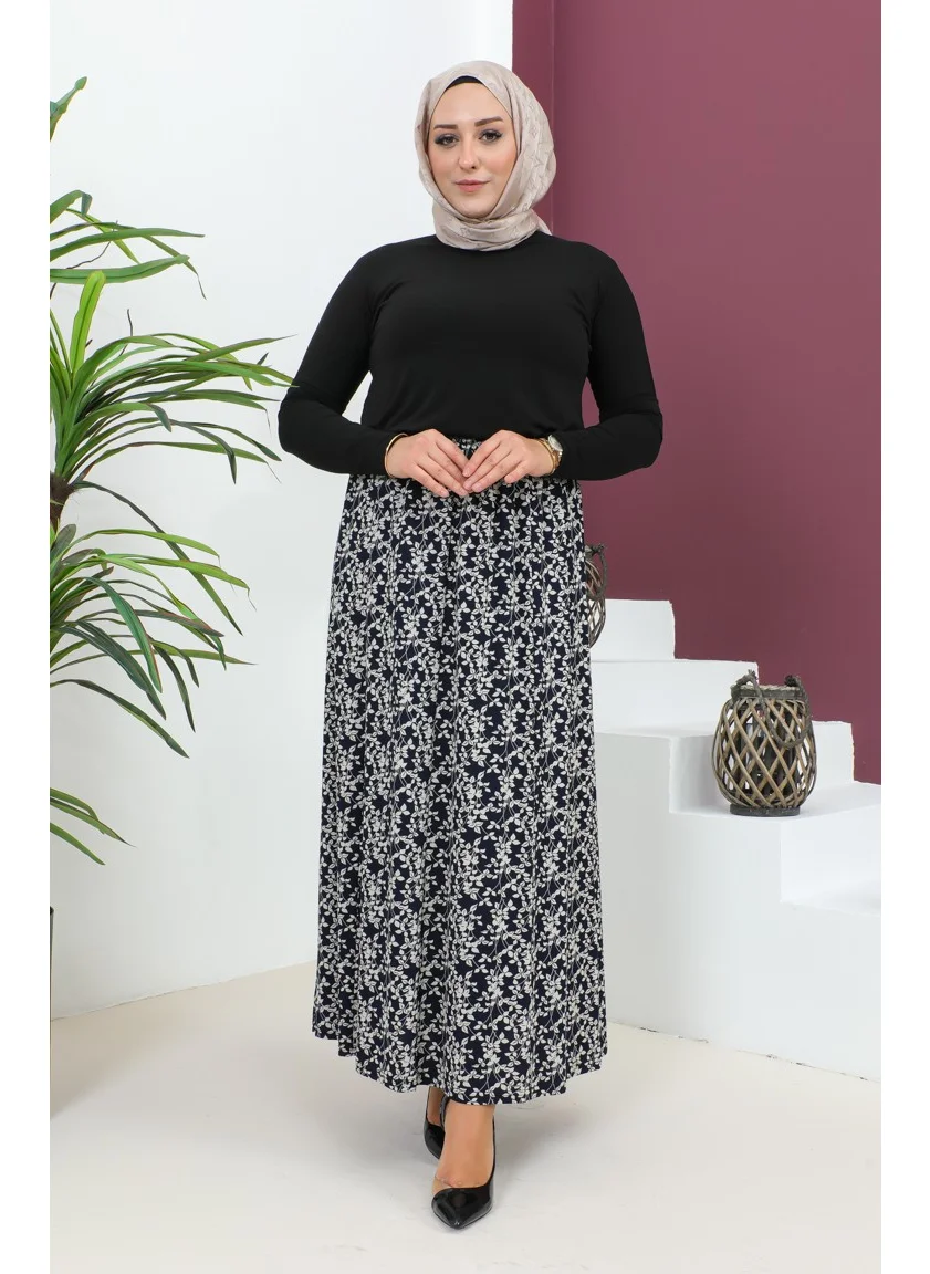 سيفا ميرفي Plus Size Pieced Viscose Skirt 4360F-01 Navy Blue