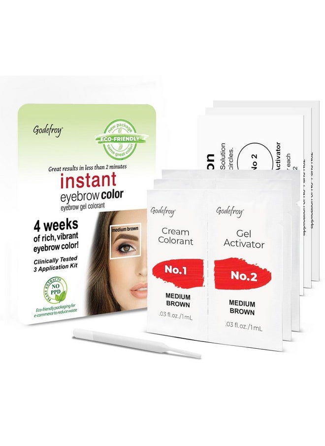 Godefroy Godefroy Instant Eyebrow Color, Medium Brown, 0.18 ounces, 12-weeks of long lasting, 3-applications per kit, 3 Count (Pack of 1)  - Image 1