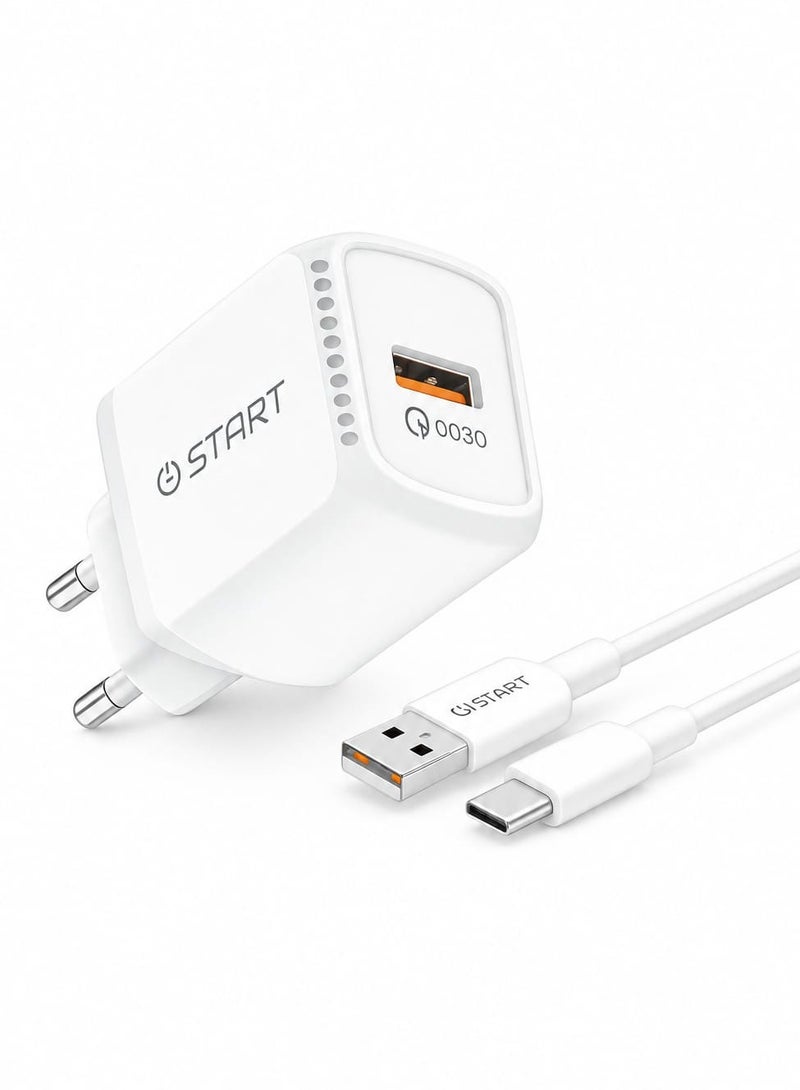 ST-319 30W QC3.0 Fast Wall Charger USB Port with 1m Type-C Cable Safe Charging Super VOOC