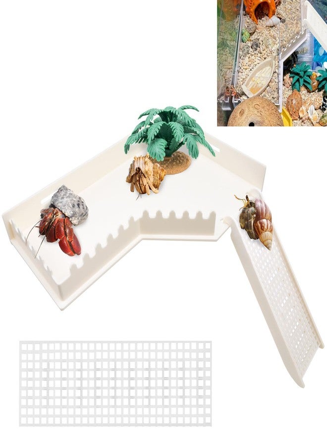 Niuohoy Hermit Crab L-Shaped Platform with Ladder Hermit Crab Climbing Toys, Habitat Tank Accessories, Reptile & Hamster Activity Platform (White) - Image 1