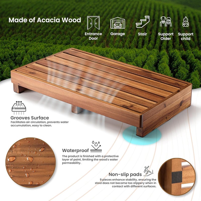 Carpentray One Step Stool for Elderly Solid Sheesham Wood High Riser Step Stool with NonSlip Pads Wooden Stools for Handicap Bed Bathroom Kitchen and IndoorOutdoor Large - Image 3