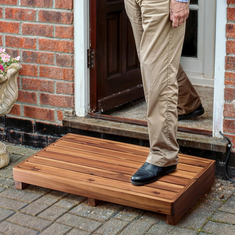 Carpentray One Step Stool for Elderly Solid Sheesham Wood High Riser Step Stool with NonSlip Pads Wooden Stools for Handicap Bed Bathroom Kitchen and IndoorOutdoor Large - Image 1