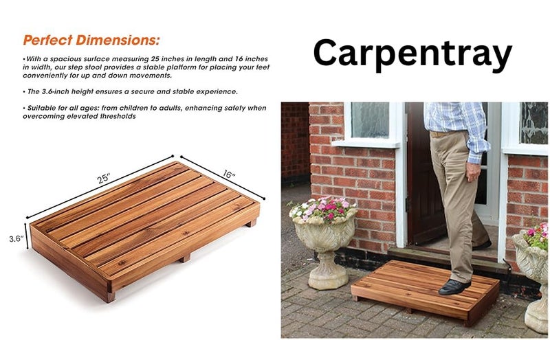 Carpentray One Step Stool for Elderly Solid Sheesham Wood High Riser Step Stool with NonSlip Pads Wooden Stools for Handicap Bed Bathroom Kitchen and IndoorOutdoor Large - Image 4
