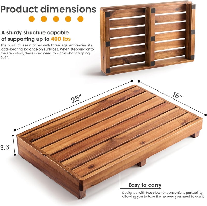 Carpentray One Step Stool for Elderly Solid Sheesham Wood High Riser Step Stool with NonSlip Pads Wooden Stools for Handicap Bed Bathroom Kitchen and IndoorOutdoor Large - Image 2