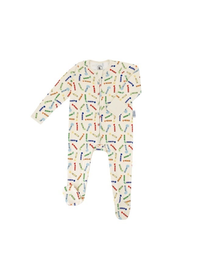 Lullaby Bloom Premium 100% Certified Organic Cotton Baby Newborn Essential Infant Peek-a-Boo Sleepsuit Romper for Baby Girls and Boys Unisex Crayons - 0-3 Months