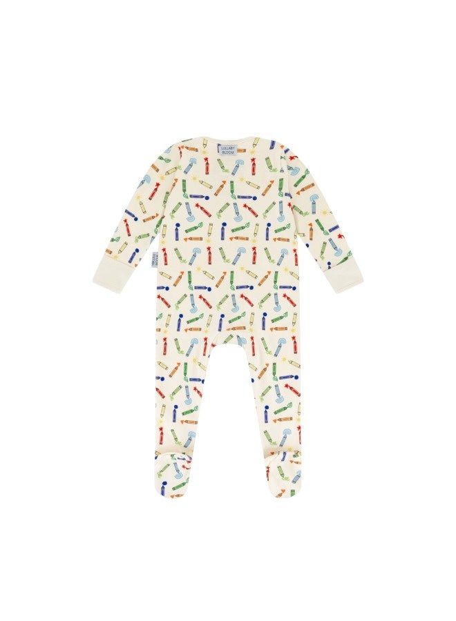 Lullaby Bloom Premium 100% Certified Organic Cotton Baby Newborn Essential Infant Peek-a-Boo Sleepsuit Romper for Baby Girls and Boys Unisex Crayons - 0-3 Months - Image 2