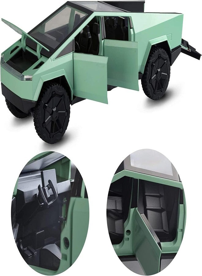 NISHCHAY ENTERPRISE Tesla Cybertruck Diecast Model 1:32 Scale | Alloy Metal Off-Road Pickup Truck with Trailer, Sound & Light | Pullback Toy Vehicle for Kids & Collectors【Green Colour】 - Image 2