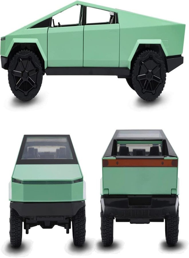 NISHCHAY ENTERPRISE Tesla Cybertruck Diecast Model 1:32 Scale | Alloy Metal Off-Road Pickup Truck with Trailer, Sound & Light | Pullback Toy Vehicle for Kids & Collectors【Green Colour】 - Image 3