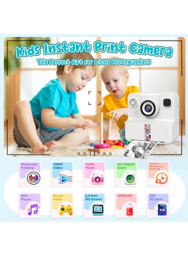 M.A&F's Single Colour Instant Print Camera for Kids with Flip Selfie, 1080P HD Kids Camera Toys with Print Paper, 32GB Card & Colored Pens, Birthday Gifts for Girls and Boys Age 3–12 Years Old - Image 3