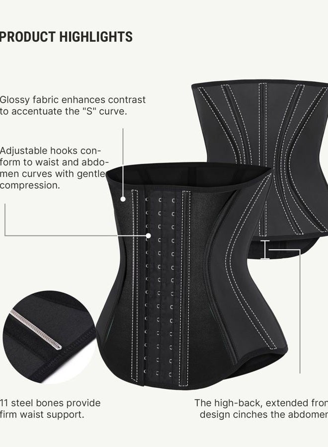 FeelinGirl Waist Trainer for Women Tummy Control Working Out Shapewear Latex Glossy Waist Cincher with Adjustable Hooks, Black, L - Image 2
