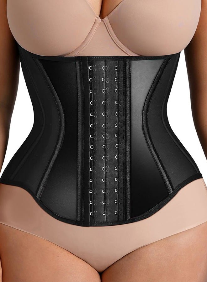 FeelinGirl Waist Trainer for Women Tummy Control Working Out Shapewear Latex Glossy Waist Cincher with Adjustable Hooks, Black, L - Image 1