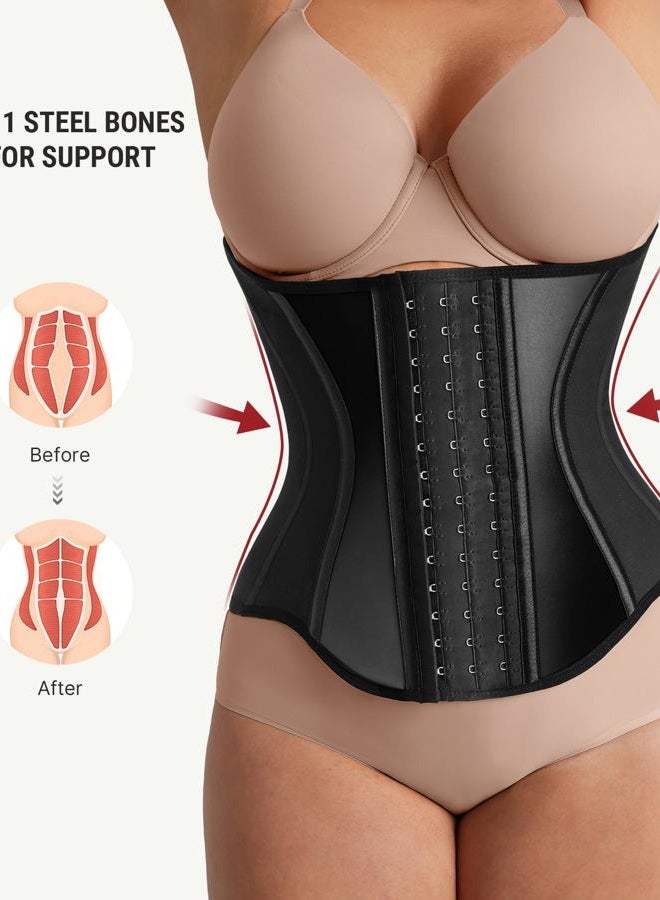 FeelinGirl Waist Trainer for Women Tummy Control Working Out Shapewear Latex Glossy Waist Cincher with Adjustable Hooks, Black, L - Image 3