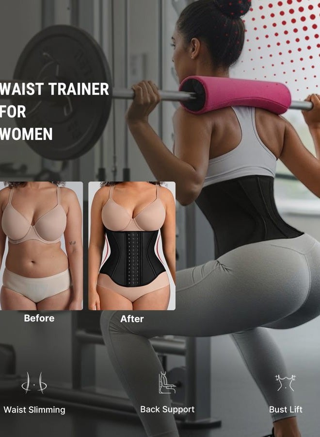 FeelinGirl Waist Trainer for Women Tummy Control Working Out Shapewear Latex Glossy Waist Cincher with Adjustable Hooks, Black, L - Image 4