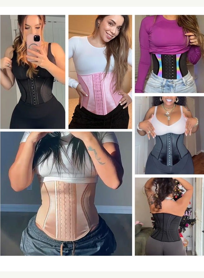 FeelinGirl Waist Trainer for Women Tummy Control Working Out Shapewear Latex Glossy Waist Cincher with Adjustable Hooks, Black, L - Image 5