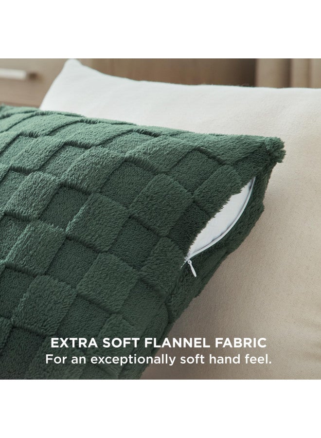 Bedsure Bedsure Throw Pillow Covers 18x18 Inch - Pack of 2 Mallard Green Luxury Soft Cozy Fluffy Fuzzy, Checkered Pillow Cover, Home Decor for Sofa Couch Bed  - Image 1