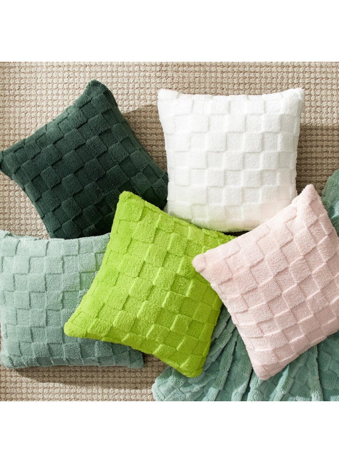 Bedsure Bedsure Throw Pillow Covers 18x18 Inch - Pack of 2 Mallard Green Luxury Soft Cozy Fluffy Fuzzy, Checkered Pillow Cover, Home Decor for Sofa Couch Bed  - Image 4