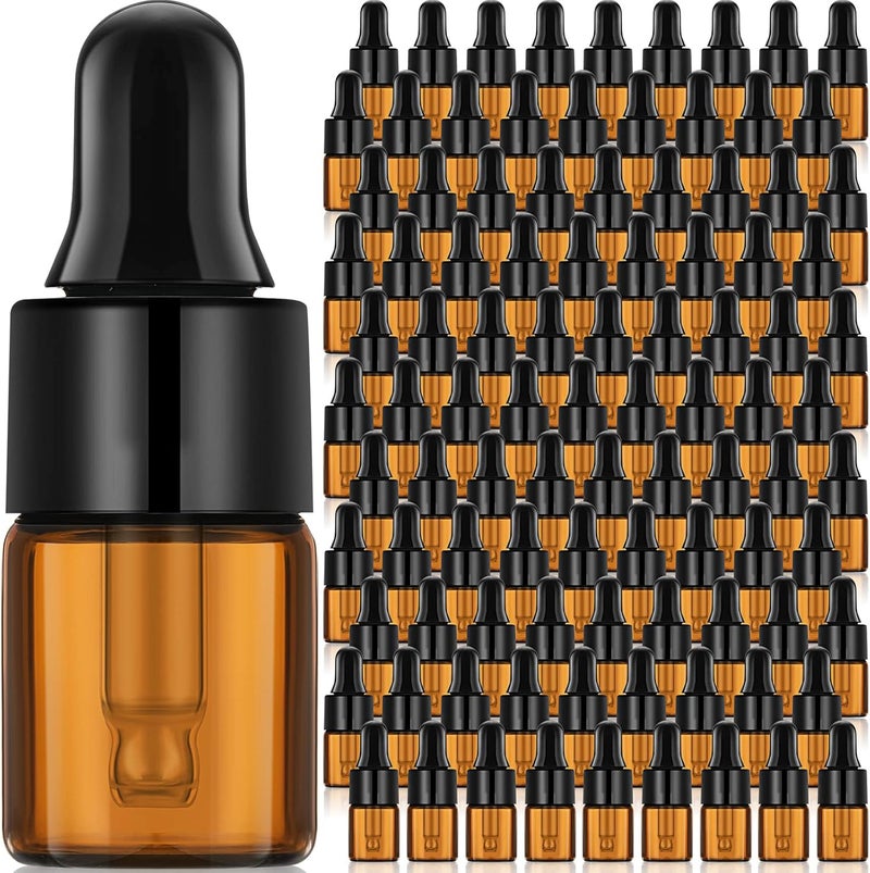 Nuogo 100 Pcs Amber Glass Mini Dropper Bottles Essential Oil Dropping Small Empty Sample Vial with Dropper and Black Caps Tiny Amber Glass Bottles Perfume Jars for Travel(2 ml) - Image 1