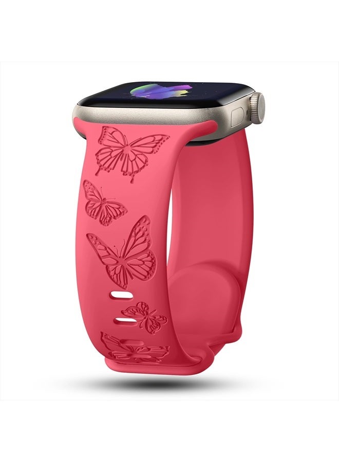 IKANFI Butterfly Engraved Bands Compatible with Apple Watch Band 45mm 44mm 42mm Women, Silicone Butterfly Sport Embossed Strap for iWatch Bands Series SE 8 7 6 5 4 3 2 1-Butterfly-RR42 - Image 1