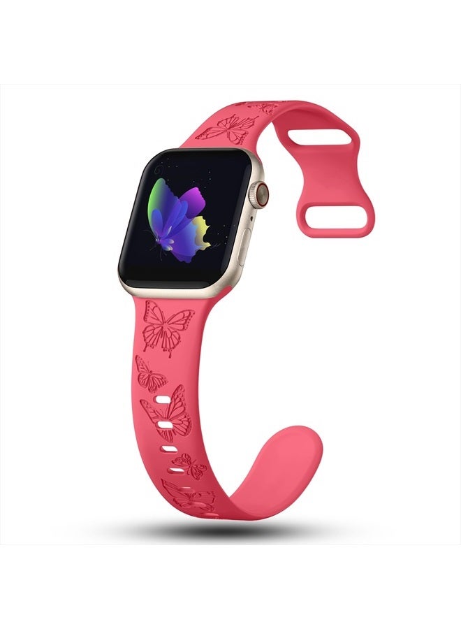 IKANFI Butterfly Engraved Bands Compatible with Apple Watch Band 45mm 44mm 42mm Women, Silicone Butterfly Sport Embossed Strap for iWatch Bands Series SE 8 7 6 5 4 3 2 1-Butterfly-RR42 - Image 3