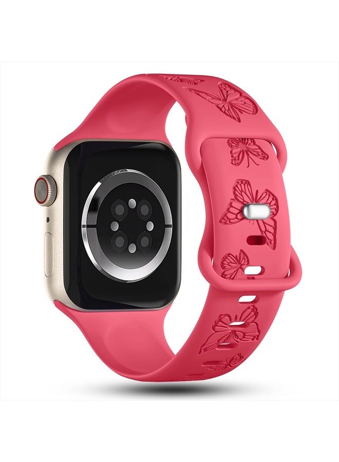 IKANFI Butterfly Engraved Bands Compatible with Apple Watch Band 45mm 44mm 42mm Women, Silicone Butterfly Sport Embossed Strap for iWatch Bands Series SE 8 7 6 5 4 3 2 1-Butterfly-RR42 - Image 2