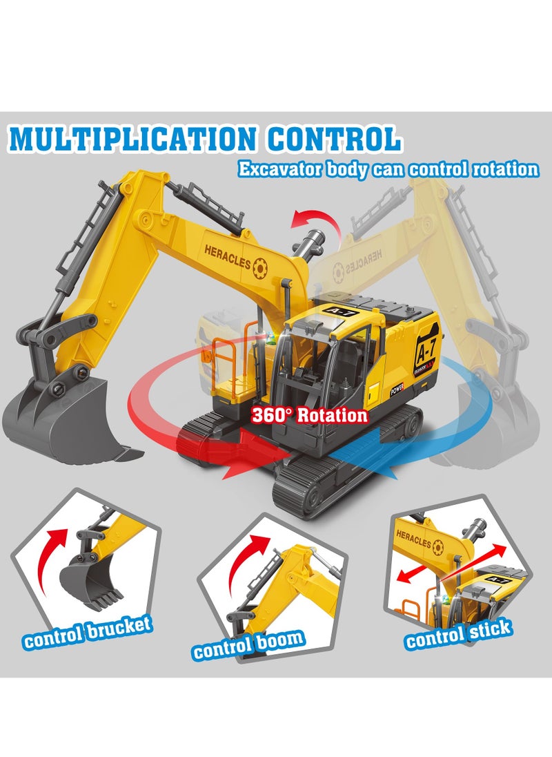 XiuWoo Excavator Toys for Boys with 6 Metal Racing Cars and 2 Engineering Vehicle, Foldable Ejection Vehicle with Lights & Sound for 3 4 5 6 7 Years Old Boys Gifts  - Image 2