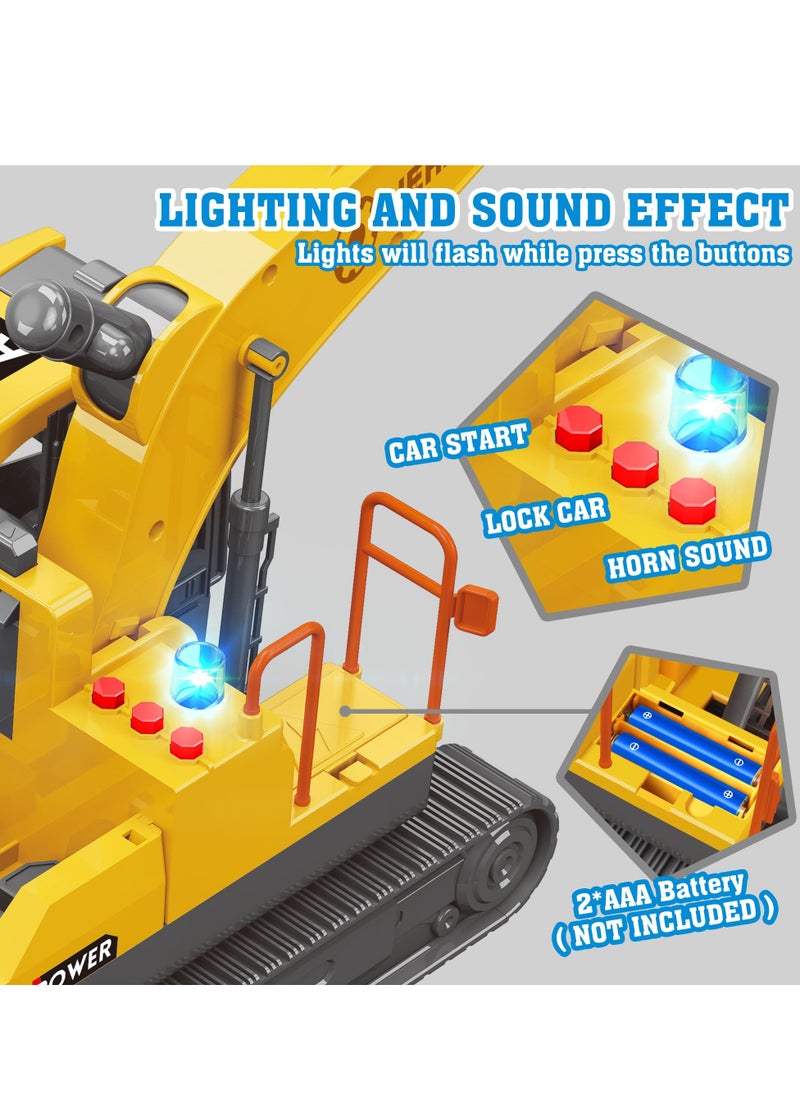 XiuWoo Excavator Toys for Boys with 6 Metal Racing Cars and 2 Engineering Vehicle, Foldable Ejection Vehicle with Lights & Sound for 3 4 5 6 7 Years Old Boys Gifts  - Image 3