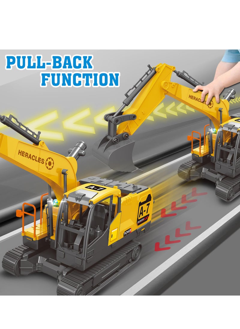 XiuWoo Excavator Toys for Boys with 6 Metal Racing Cars and 2 Engineering Vehicle, Foldable Ejection Vehicle with Lights & Sound for 3 4 5 6 7 Years Old Boys Gifts  - Image 5
