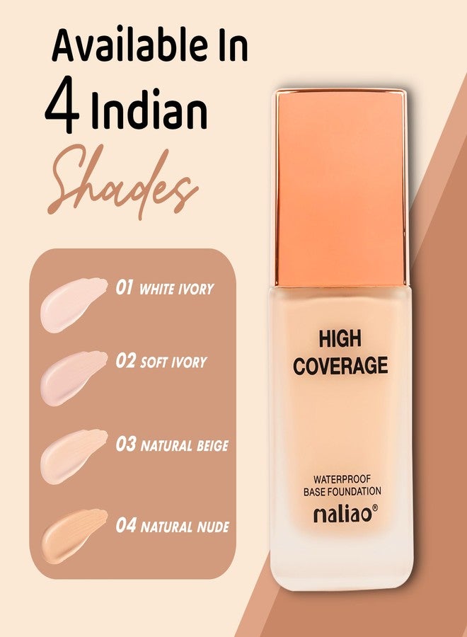 Maliao High Coverage Waterproof Base Foundation | Long-Lasting Full Coverage | Flawless All-Day Glam | Matte Finish | Sweat & Oil Resistant | Lightweight & Breathable Formula | Natural Beige, 40ml - Image 4