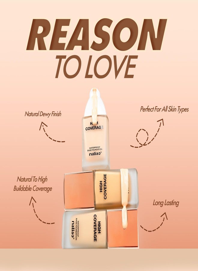 Maliao High Coverage Waterproof Base Foundation | Long-Lasting Full Coverage | Flawless All-Day Glam | Matte Finish | Sweat & Oil Resistant | Lightweight & Breathable Formula | Natural Beige, 40ml - Image 2