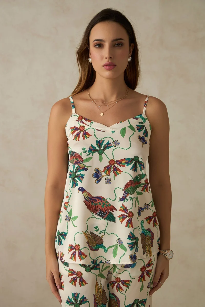 Virgio VIRGIO Satin V Neck Floral Print Top