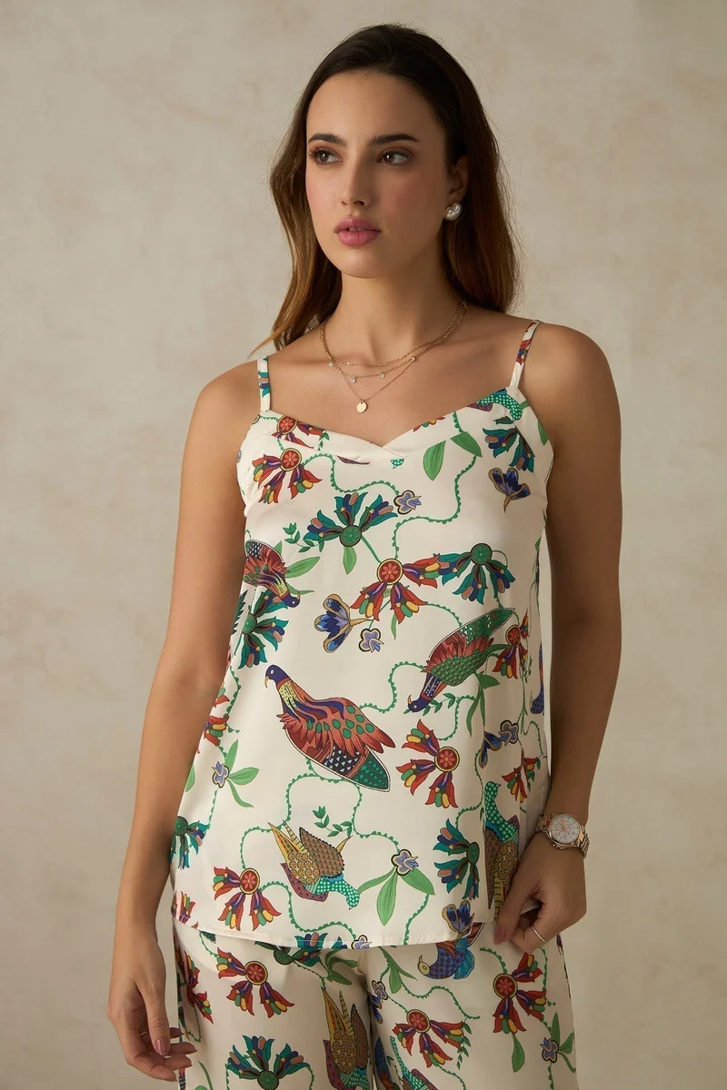 Virgio VIRGIO Satin V Neck Floral Print Top