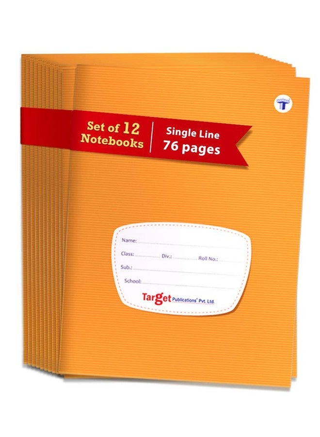 TARGET PUBLICATIONS Small Notebooks Single Line (76 Ruled Pages) | Soft Brown Cover | 18 cm x 24 cm Approx | Pack of 12 Books | GSM 58 - Image 1