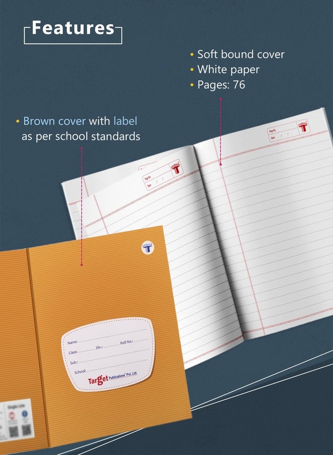 TARGET PUBLICATIONS Small Notebooks Single Line (76 Ruled Pages) | Soft Brown Cover | 18 cm x 24 cm Approx | Pack of 12 Books | GSM 58 - Image 2