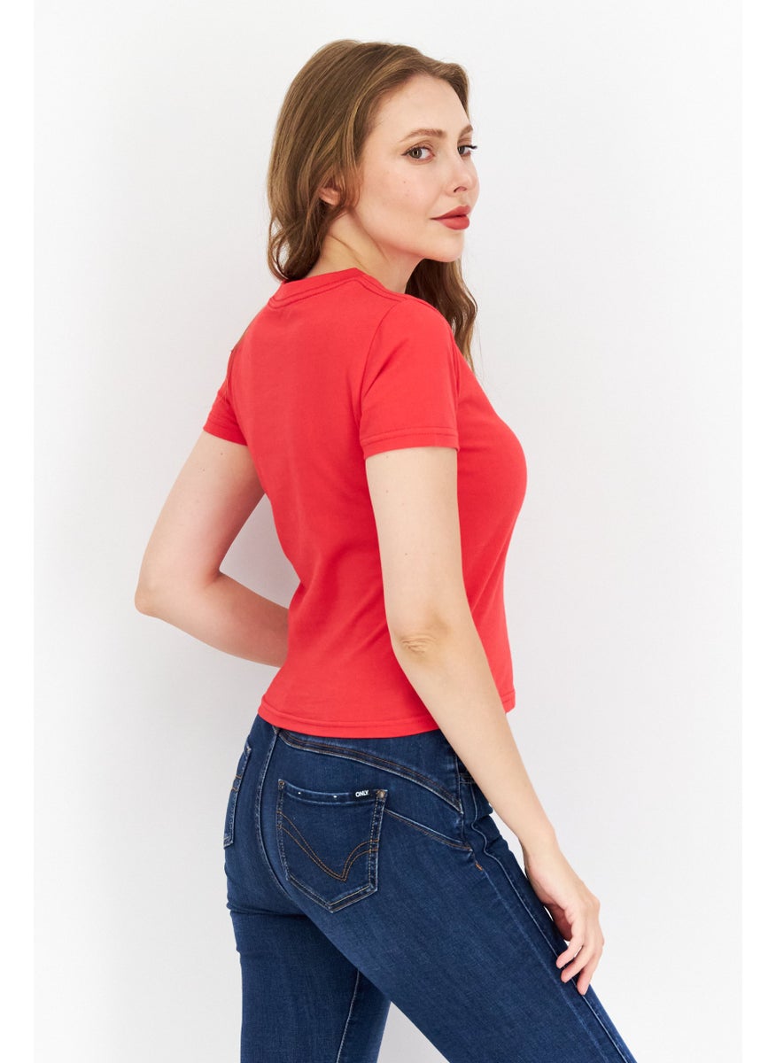 X-Girl Women Round Neck Short Sleeve Graphics Top, Red  - Image 2