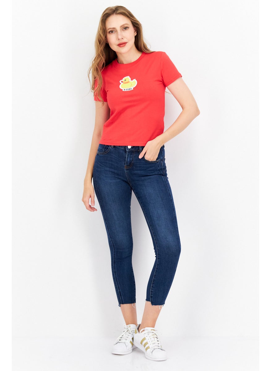 X-Girl Women Round Neck Short Sleeve Graphics Top, Red  - Image 4