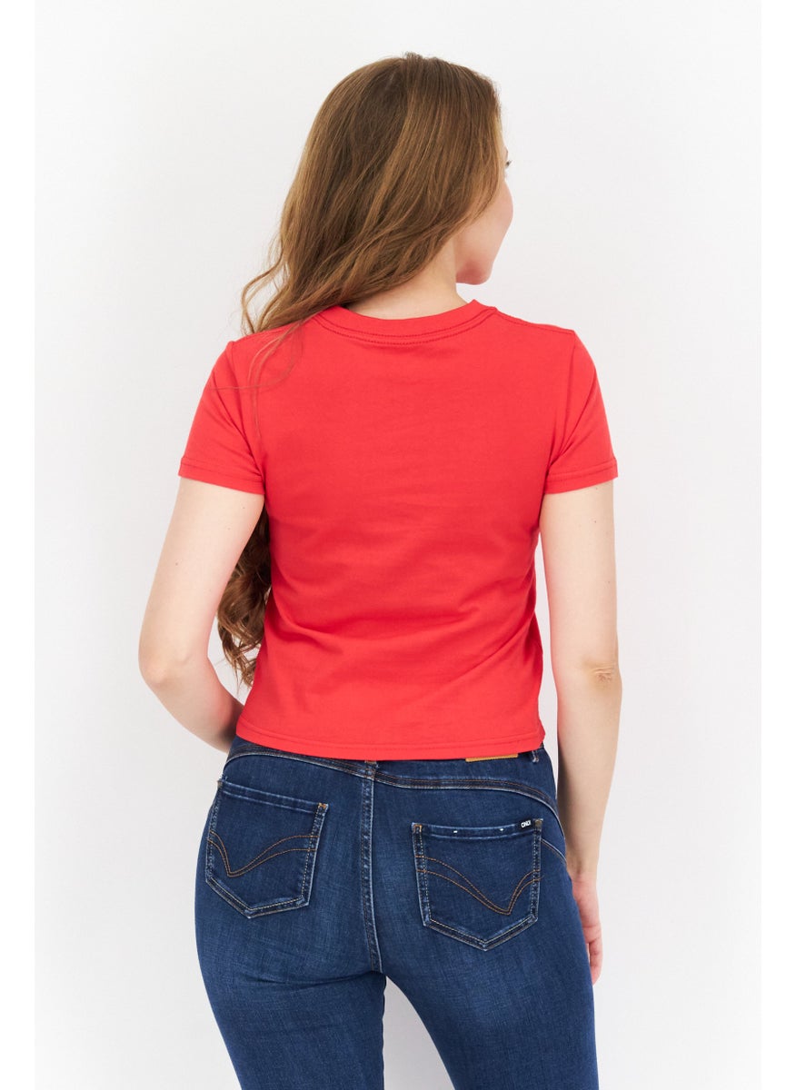 X-Girl Women Round Neck Short Sleeve Graphics Top, Red  - Image 3