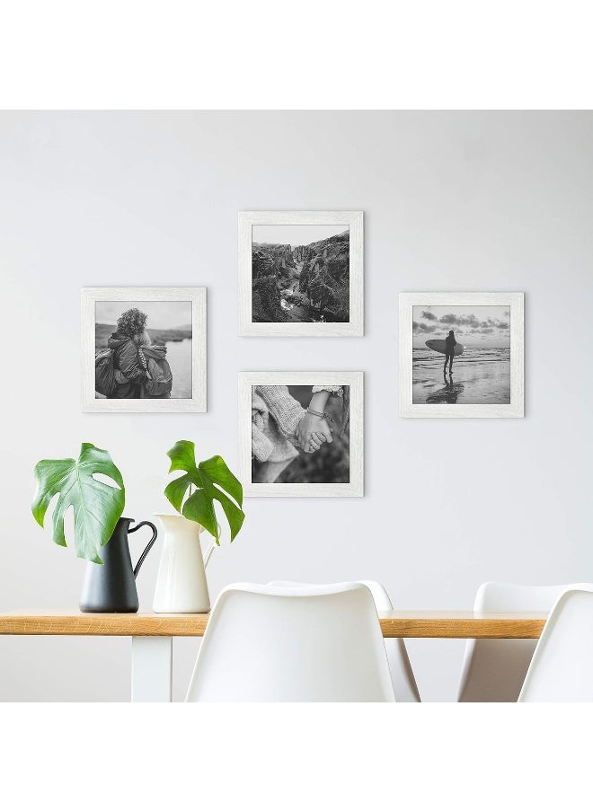 MCS Studio Gallery 8x8 Picture Frame White Woodgrain  Wall Hanging & Easel for Tapletop Display  Square Photo Frame for Photos  Posters & Art Prints (4-Pack)