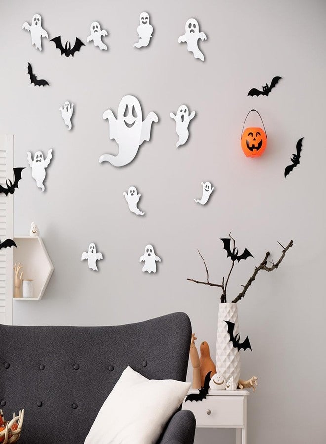 KZBTRBT 25Pcs Halloween Ghost Bat Wall Decor Set - Halloween 3D Cute Ghost Stickers for Halloween Home Decorations White Ghost Wall Decals for Halloween Party Window Door Wall Room Holiday Decor Supplies - Image 5