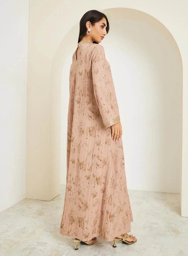 Amirah  Women Beige Embellished Collar Jalabiya for Women | Best Price UAE