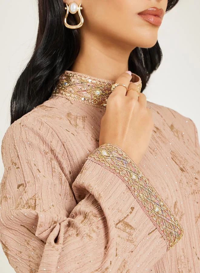 Amirah  Women Beige Embellished Collar Jalabiya for Women | Best Price UAE