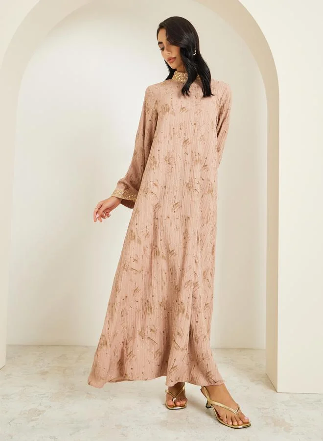 Amirah  Women Beige Embellished Collar Jalabiya for Women | Best Price UAE