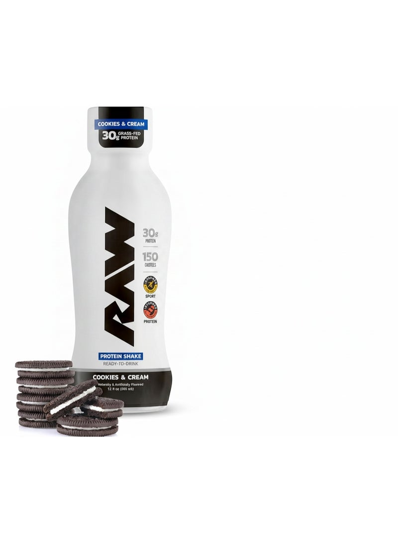 RAW Core Ready-to-Drink (RTD) Protein Shake – Cookies & Cream | 30g Grass-Fed Isolate Protein, 150 Calories, 0g Added Sugar – Informed Sport Certified (12oz Bottle) - Image 1