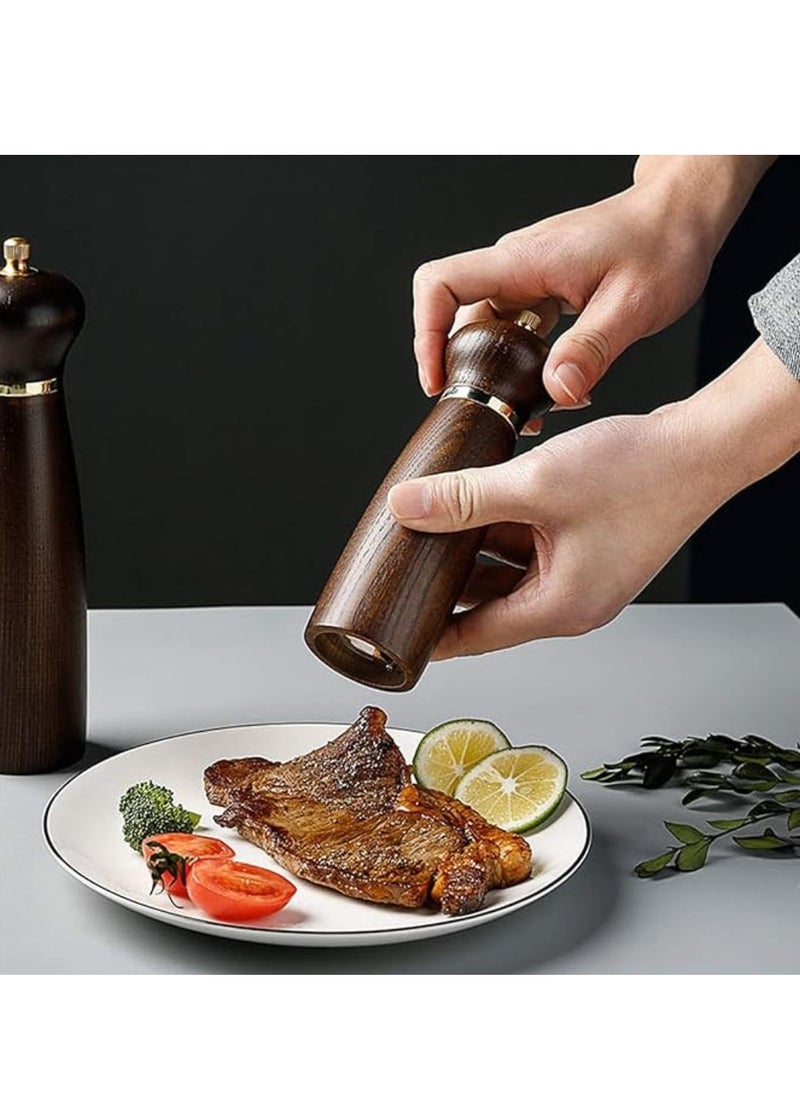 Generic - Liying 2Pcs Wooden Salt and Pepper Mills with Wood Knife and brush Manual Pepper Grinder Set Adjustable Ceramic Rotor and Stainless Rotor Seasoning 18cm * 5cm (small) - Image 1