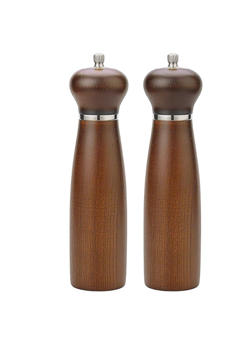 Generic - Liying 2Pcs Wooden Salt and Pepper Mills with Wood Knife and brush Manual Pepper Grinder Set Adjustable Ceramic Rotor and Stainless Rotor Seasoning 18cm * 5cm (small) - Image 1