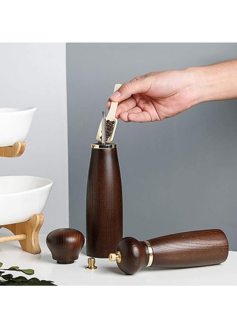 Generic - Liying 2Pcs Wooden Salt and Pepper Mills with Wood Knife and brush Manual Pepper Grinder Set Adjustable Ceramic Rotor and Stainless Rotor Seasoning 18cm * 5cm (small) - Image 1