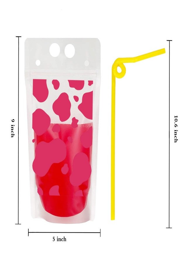 BASEMMAHER 20Pcs Heart Drink Pouches With Straws - Valentine's Day Pink Heart Rose Juice Bags - Reusable Clear Zipper Plastic Pouches for Birthday Party Supplies - Image 2