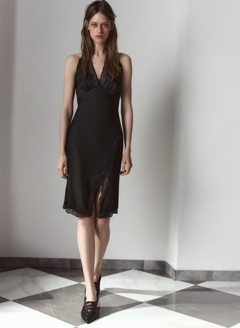 Lichi  Satin midi dress with lace straps for Women | Best Price UAE