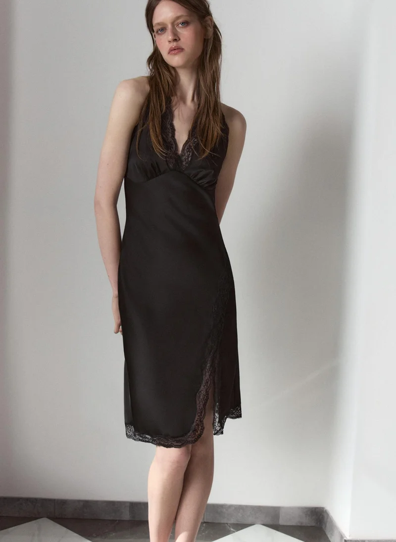 Lichi  Satin midi dress with lace straps for Women | Best Price UAE